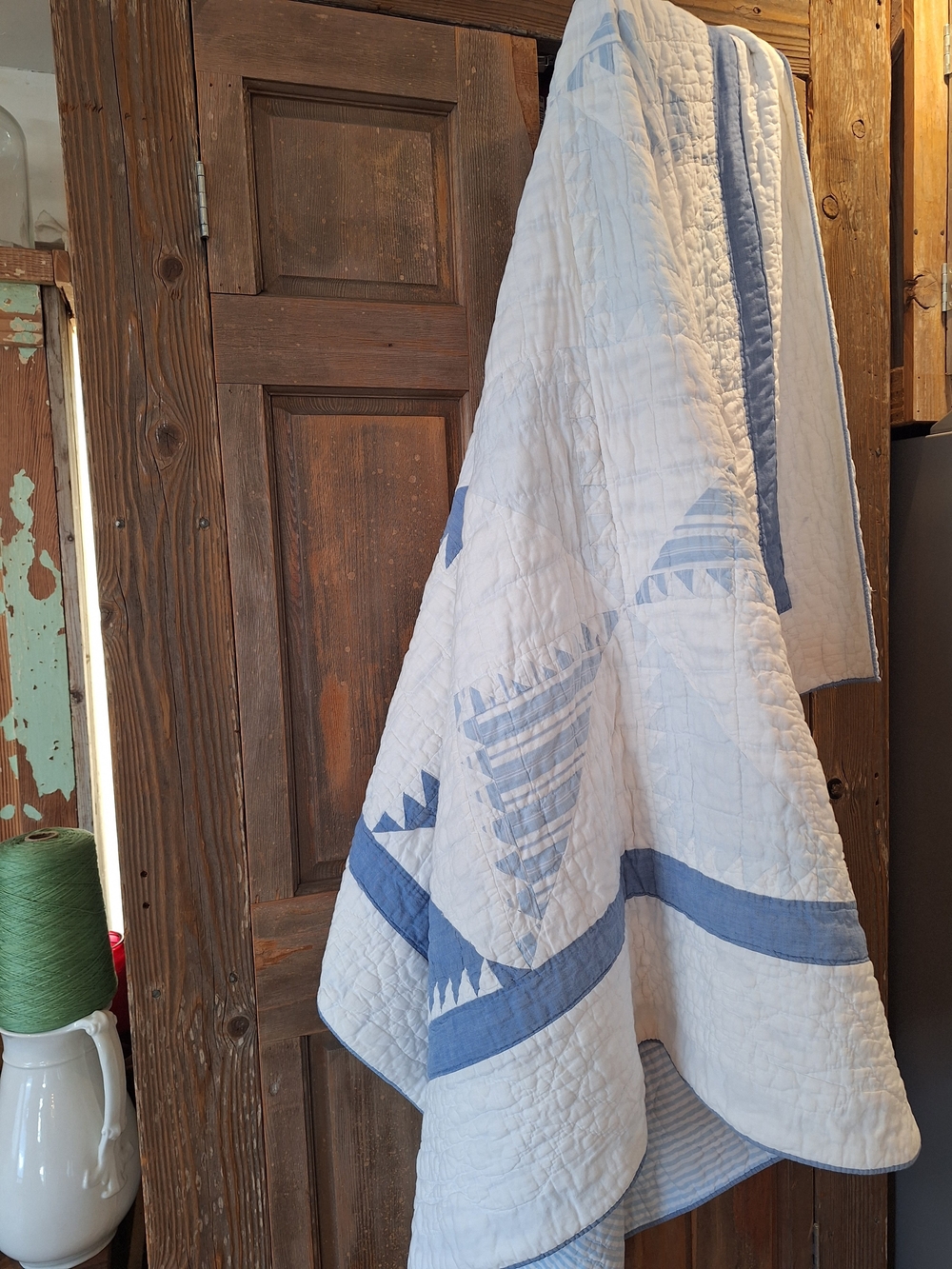 Classic White and Blue Quilted Bedding Throw